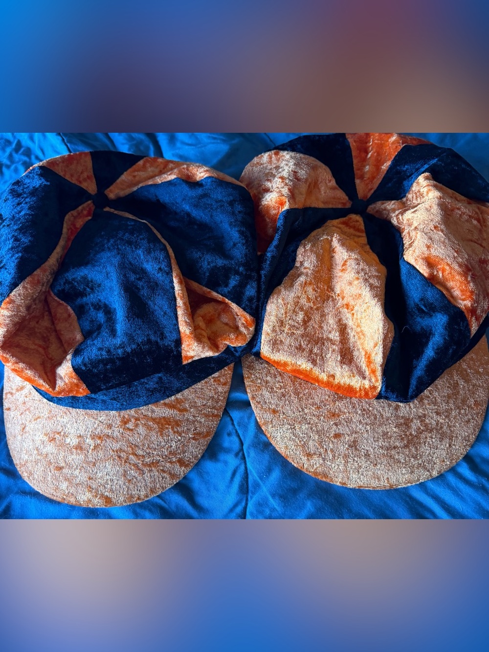 Plush Velvet Black and Orange Decorative Baseball Style Caps - Halloween set